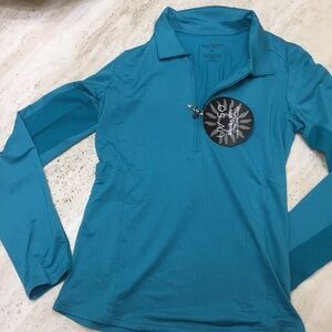SanSoleil Women's Long Sleeve Top Small 1/4 Zip Teal Pullover